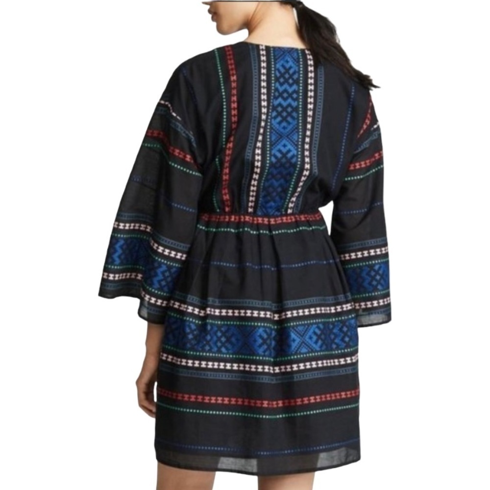 Joie Shada Black Embroidered V Neck Kimono Sleeve Cotton Boho Dress Women Large - Picture 4 of 14
